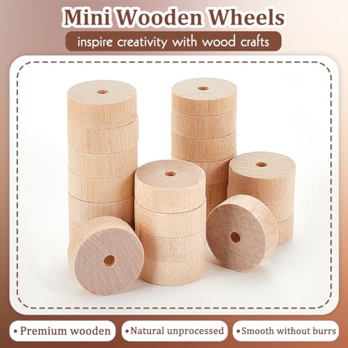 OLYCRAFT 150Pcs 28x10mm Wooden Craft Wheels 5mm Hole Unfinshed Wooden Wheel Blank Small Wood Wheels Flat Round Wooden Craft Wheels for DIY DIY Model Cars Wood Crafts Supplies - Image 4