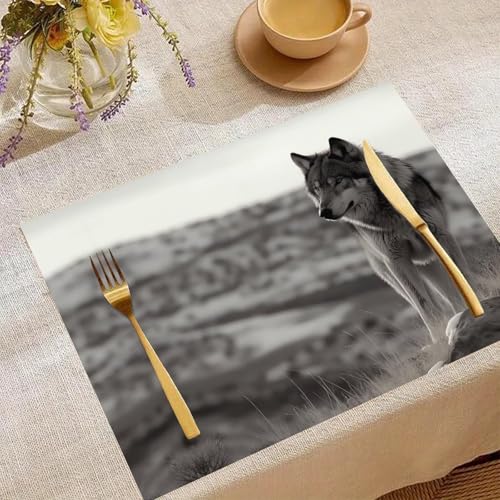 Sets de table loup sur l'herbe de qualité supérieure, parfaits accessoires de table lavables