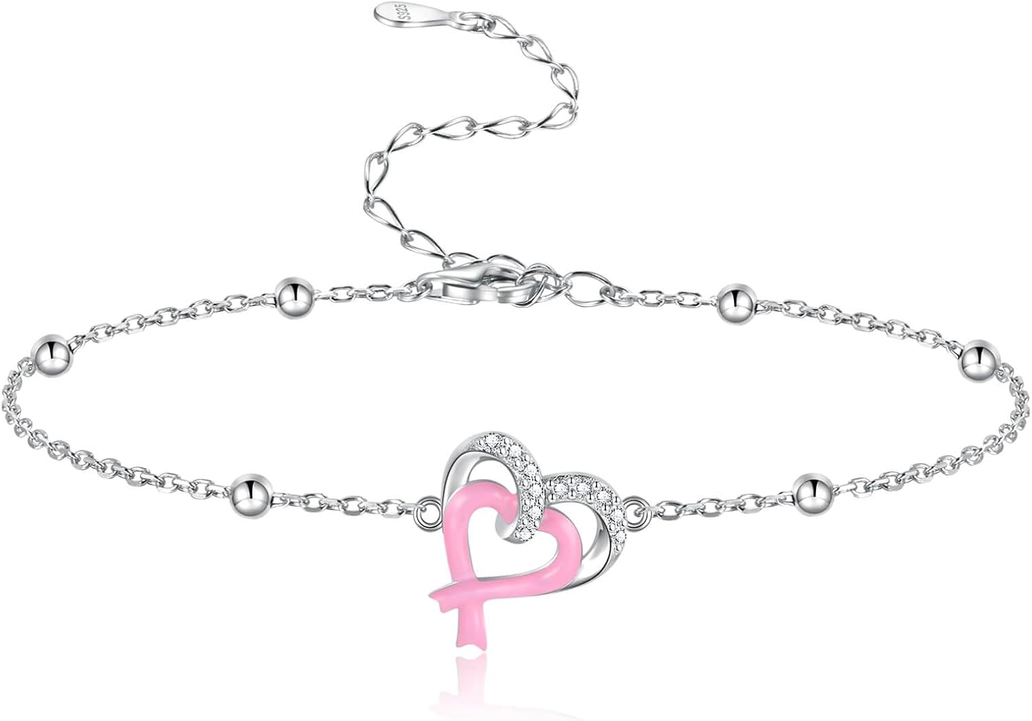 Breast Cancer Awareness Bracelet 925 Sterling Silver Pink Ribbon Anklet Survivor Jewelry Inspirational Gifts for Women Teens