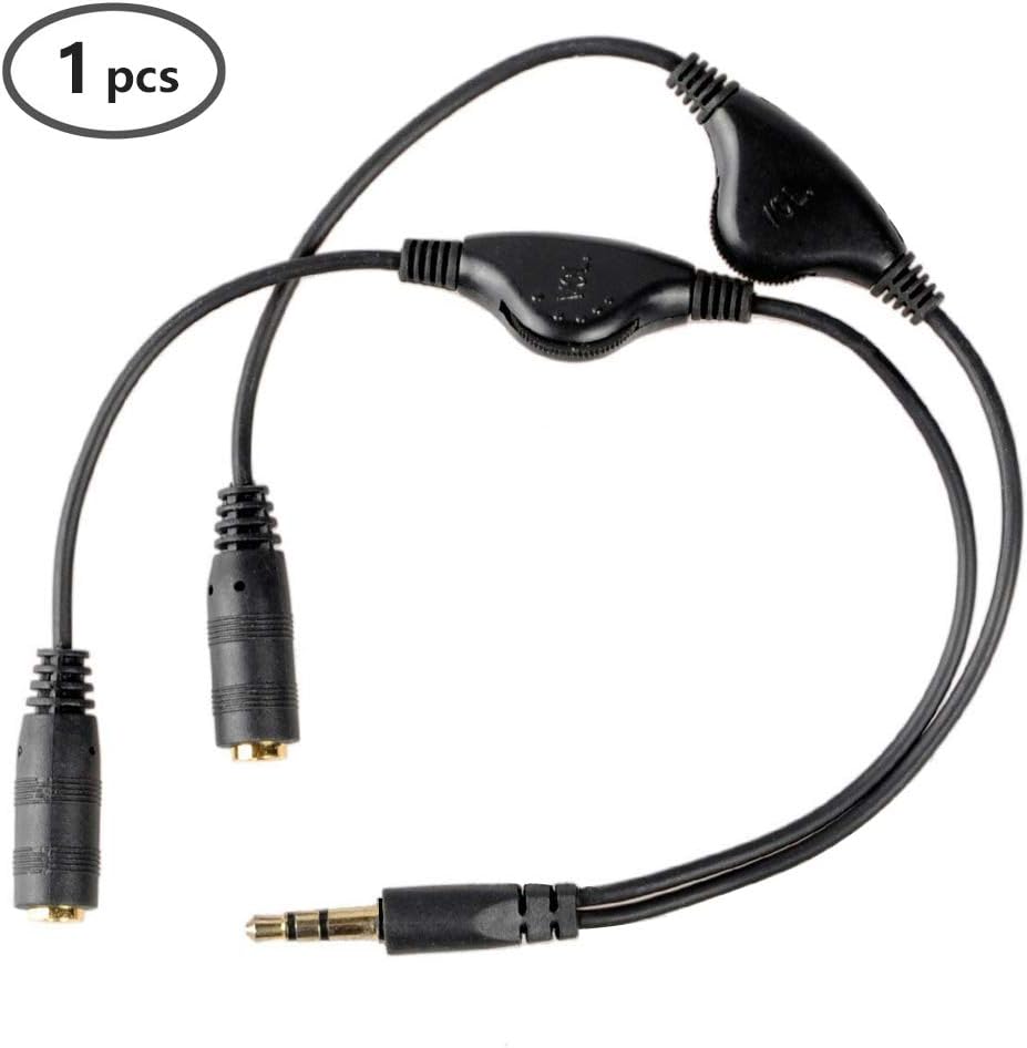 3.5mm Stereo Headset Splitter,Headphone Stereo Audio Y Splitter Cable Cord with Separate Volume Control for Headphone and Speaker, Volume Control Switch (1 pcs)