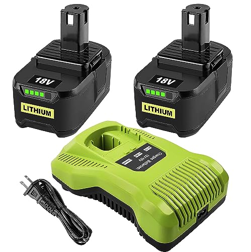 2 Stück 8000mAh Li-ion ErsatzAkku für Ryobi 18V Akku P108 mit Ryobi P117 Ladegerät Ersatzakku RB18L50 RB18L40 RB18L25 RB18L15 RB18L13