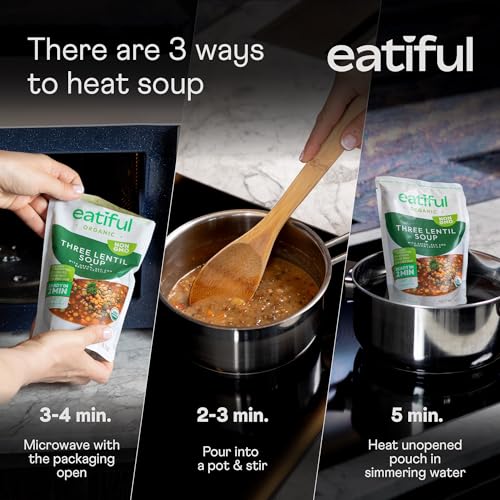 Image of EATIFUL Lentil Soup, Made With Organic Vegetables, Lentil Soup With Green, Red And Brown Lentils, No Added Preservatives And Sugar, Gluten Free, NON GMO, 14.1 Ounce (Pack of 2)