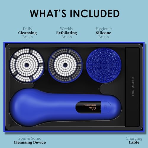 NågraCoola Premium Facial Cleansing Brush,Waterproof Face Scrubber,Spin & Sonic Modes with 3 Intensities,Magnetic 3-Head System for Deep Pore Cleaning, Gentle Exfoliation & Sensitive Skin Care - for Women & Men
