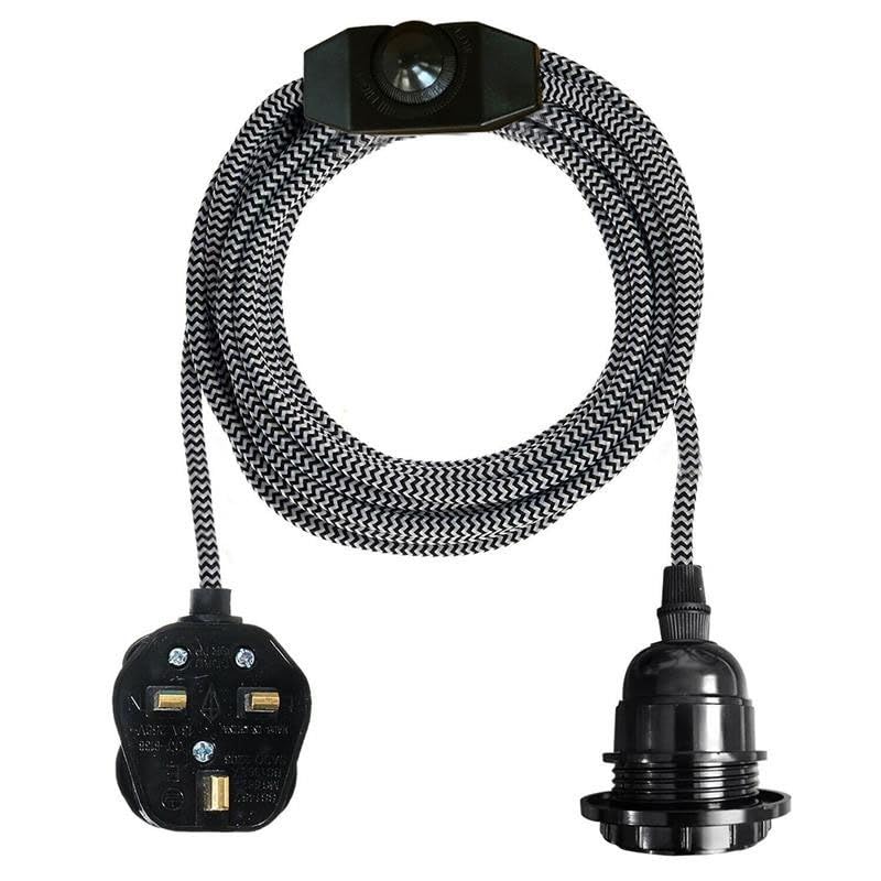 Plug-In Pendant Light Ceiling Fitting, E27 Lamp Holder Kit with Fabric Cable, UK Plug & Inline Switch, Modern Hanging Light for Bedroom, Kitchen & Living Room, 2m Cord, Colour Options Available