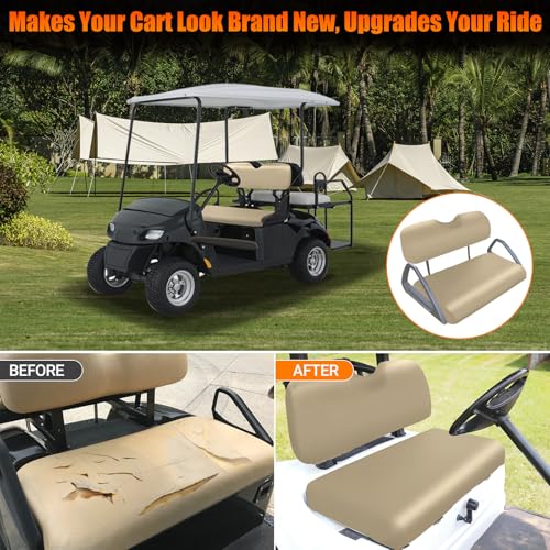 Image of Golf Cart Front Seat Covers Staple On Replacement for EZGO TXT 1995-2013 Golf Cart Beige Micro Fiber Leather Seat Cover