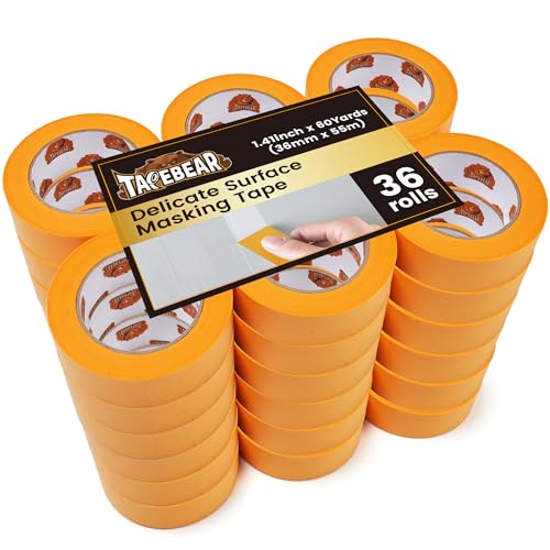 Image of TAPEBEAR 36Rolls Delicate Surface Advanced Masking Tape 1.41 inch x 60Yard, Low Tack Orange Washi Tape Indoor Painters Tape Decorating with No Paint Bleed, Sharp Lines, Surface Damage-Free