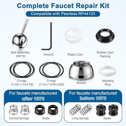 Avenuebool Faucet Repair Kit, Compatible with Delta/Peerless RP44123, Compatible with Delta/Peerless RP41661 and RP42986 Single Handle Faucet, Ball, Seats, Springs, Cam, Cap, Adjusting Ring and Bonnet - Thumbnail 2