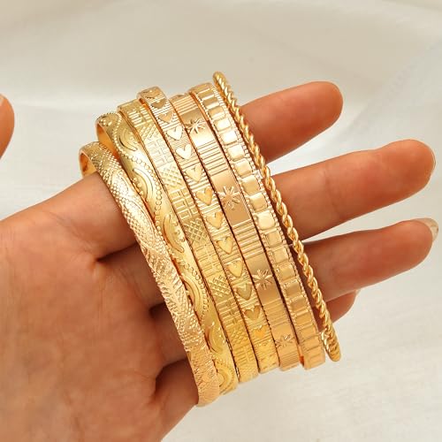 Image of IF ME Gold Bangle Bracelets for Women, Indian Bangles Stackable Set, Multi Layer Textured 18K Gold Plated Chunky Bracelets Boho Jewelrys Set