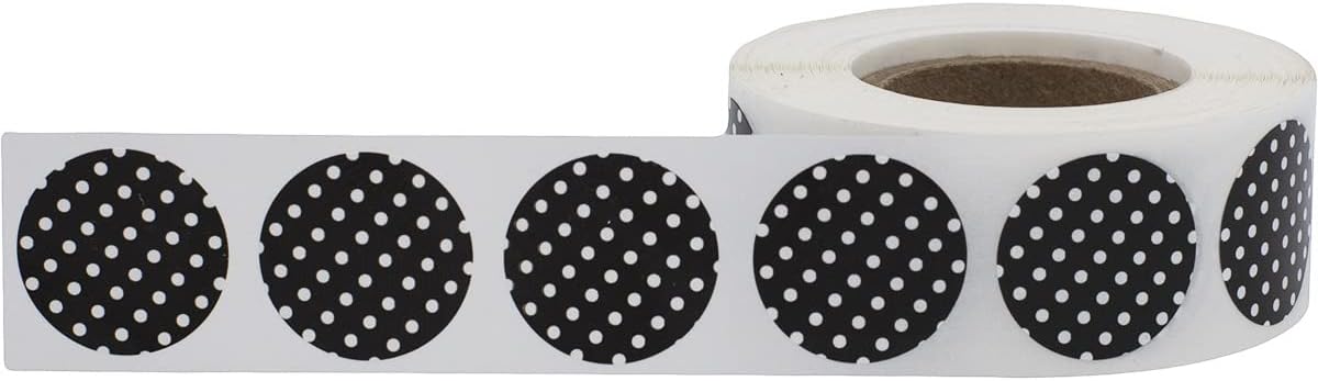 Black with White Polka Dot Color Coding Labels - 3/4" Inch Round Circle Dots, 500 Total Adhesive Stickers on a Roll for Inventory and Crafting - Made in the USA