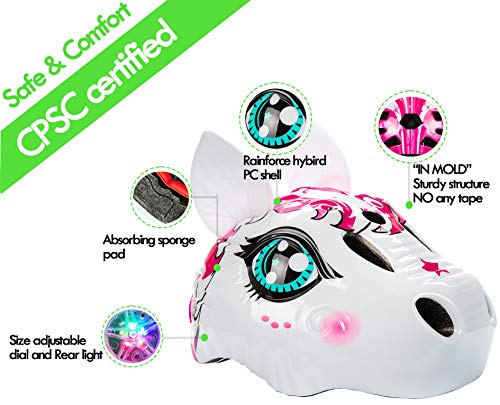 Toddler Helmet Unicorn Bike Helmet For Girls With Taillight 3D Unicorn Cpsc And Cpsia Safety Certified Approximately 2-8 Years Easily Adjuastable Skateboard Skating Scooter Helmet #TOP1
