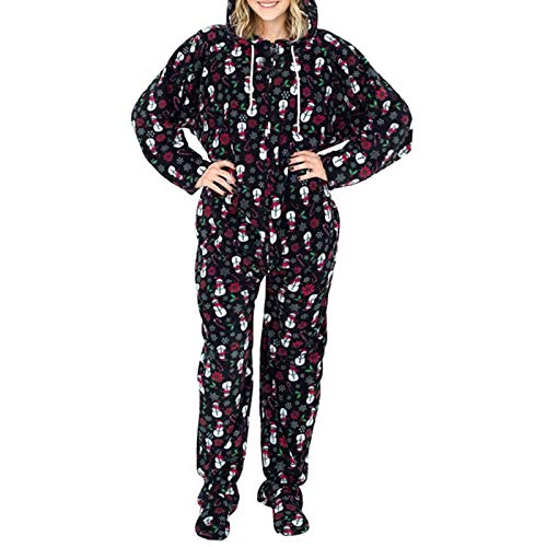 Christmas Onesies for Women Jumpsuit One-Piece Pajamas, Novelty Hooded Onesies Jumpsuit Rompers Sleepwear Clubwear (Black, M)