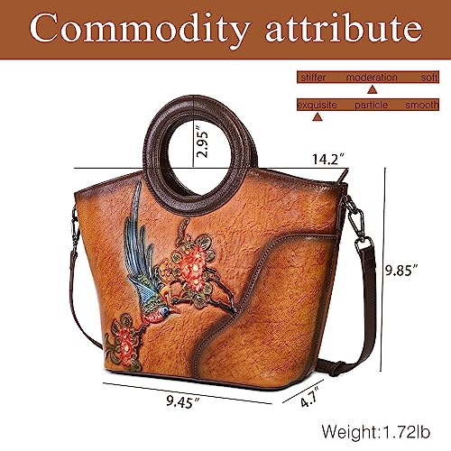 Image of Genuine Leather Satchel for Women Top Handle Bags Handmade Purse Vintage Embossed Leather Crossbody Handbags Hobo Bag