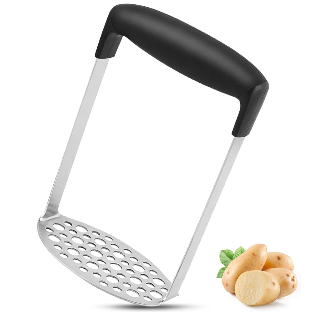 Large Potato Masher Stainless Steel Potato Mashers with No-Slick Handle,Smooth Food Mashers for Mashed Potatoes,Baby Food, Jam,Vegetables and Fruits, 1 Pack