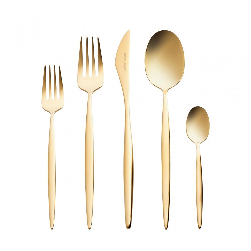 Karaca Lızbon Matte Gold - Cubertería para 6 personas, 30 piezas