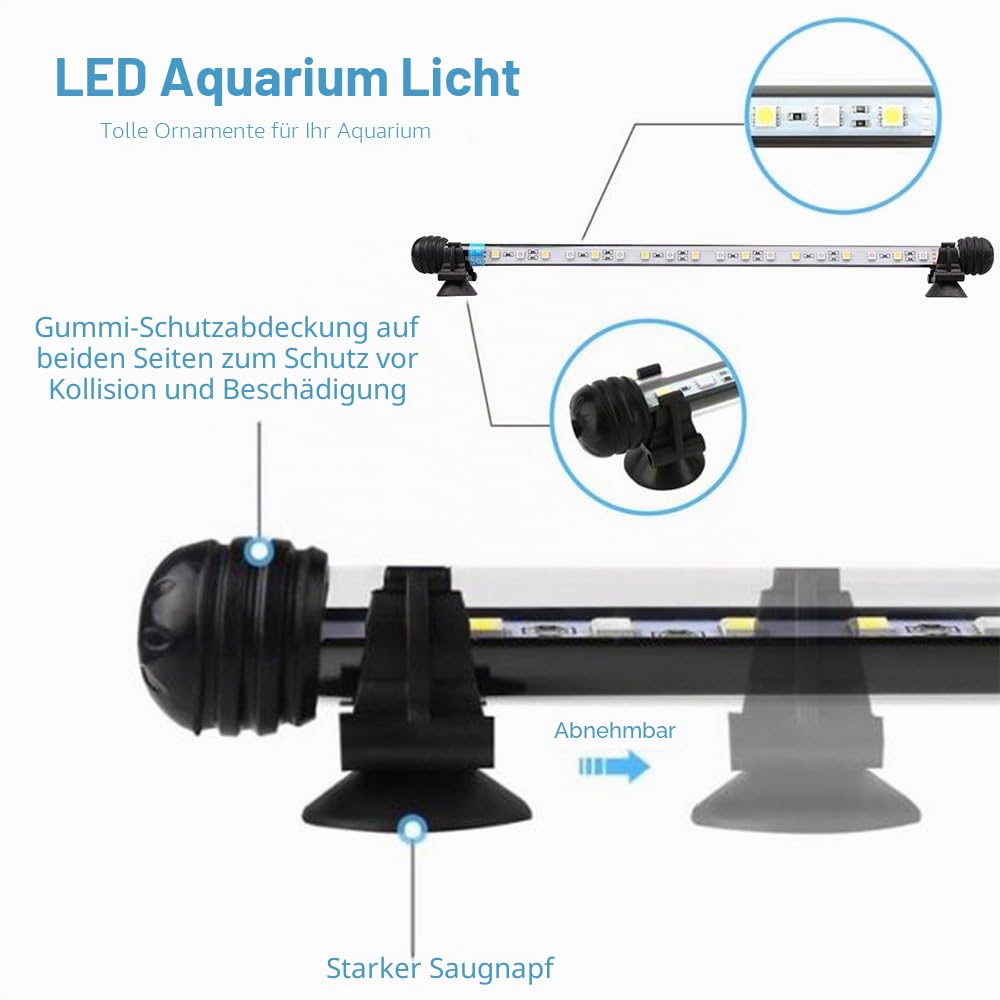 VARMHUS 18-112cm LED Aquarium-Licht Unterwasser BeleuchtungAufsatzleuchte Abdeckung Wasserdicht Lampe Stecker EU für Fisch Tank mit Fernbedienung RGB Farbwechsel (1.8 * 92cm, Weiß & Blau)