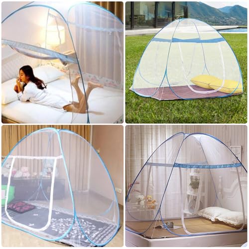 Miniatura 5 de Mizikuu Mosquitera Plegable Para Cama Individual, Fácil De Instalar, Ligera Y Transpirable, 120 X 200 Cm, Borde Azul