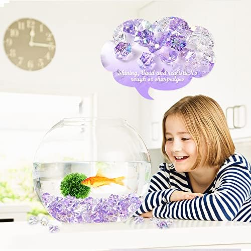 HUIANER 150PCS 1Inch Fake Ice Rocks, AB Color Acrylic Crushed Ice Cubes Crystals Treasure Gems for Table Scatters Vase Filler Home Decoration (Purple and Transparent)