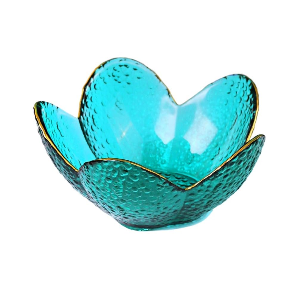 Romantic LOVE Phnom Penh Glass Bowl Dessert Bowl Bird's Nest Salad Bowl Fruit Plate Transparent Petal Bowl Breakfast Bowl Ice Cream Bowl (Small,Blue)
