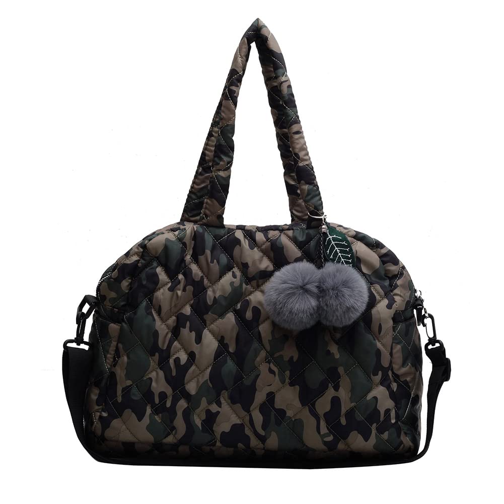 Puffer Tote Bag for Women - Large Puffy Tote Bag Purse Soft Padded Cotton Quilted Shoulder Crossbody Bag, Camouflage, M