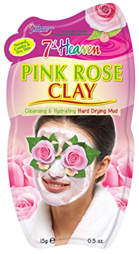 7th Heaven Pink Rose Clay Hard Drying Mud Face Mask with Shea Butter, Damask Rose and Marula Oil to Cleanse and Hydrate Skin - Ideal for Normal, Combination and Dry Skin