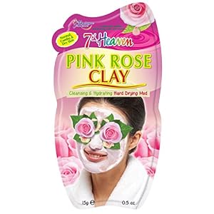 7th Heaven Pink Rose Clay Hard Drying Mud Mask with Damask Rose, Marula Oil and Shea Butter for Cleansing and Hydration, Ideal for Normal, Mixed and Dry Skin, 0.021 kg