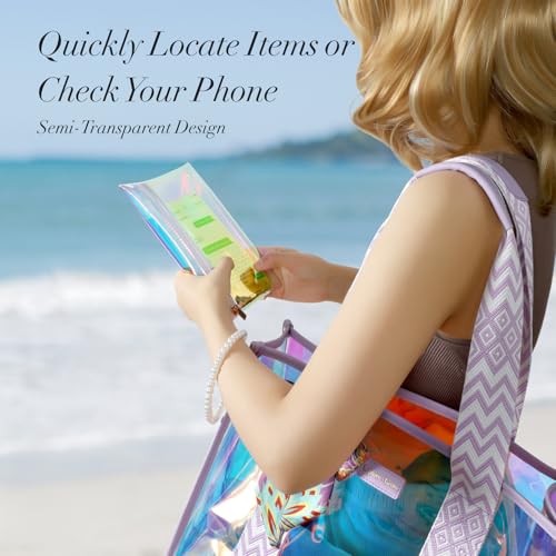 F-color Iridesent Beach Bag for Women - Waterproof Beach Tote Clear Pool Bag with Phone Pouch for Cruise Vacation Essentials 5