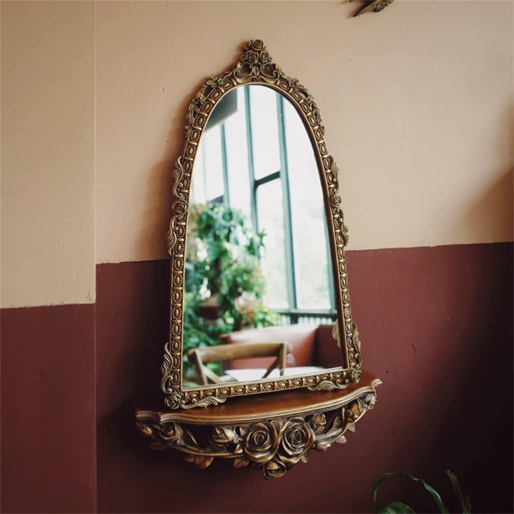 Vintage Wall with Shelf Light Carved Golden Girls Bathroom Makeup Mirrors Hanging
