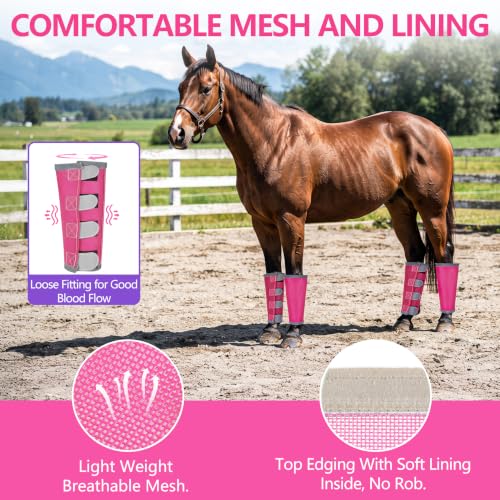 Image of Fly Boots for Horses Set of 4 with Reflective Vercros, Loose Fitting Mesh Horse Fly Boots Leggings, Adjustable Equine Leg Wraps & Socks, Stay Up Not Sag, No Rub
