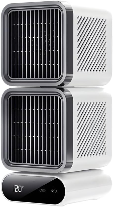 Small Tower Fan Oscillating Table Fans with 360 Rotating, 120° Auto Oscillating, 6 Speeds and Quiet, Portable USB Powered Desk Fan for Bedroom Office Home Desk, Dual Heads Powerful Full Airflow