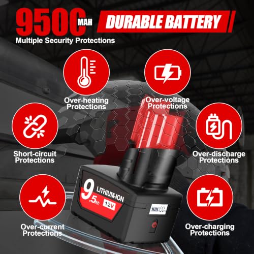 Image of Bonacell Upgraded 2Pack 9.5Ah Replacement for Milwaukee M12 Battery Lithium 12V Battery with LCD Display Compatible with 48-11-2401 48-11-2412 48-11-2411 48-11-2420 48-11-2410 Cordless Tools
