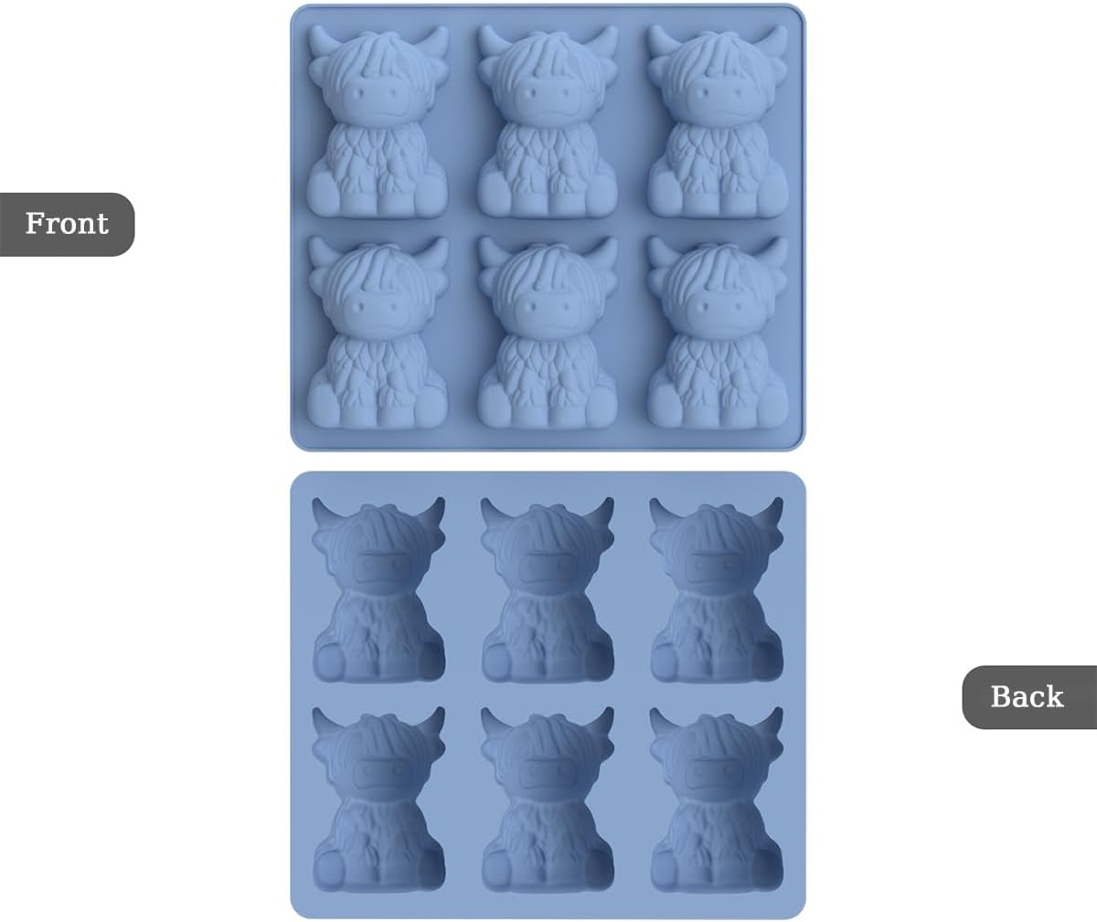Silicone Highland Cow Ice Cube Mold, 2 Pack, 3D Animal Cattle Shape Ice Tray, BPA-Free Reusable Ice Mold for Whiskey Cocktail Coffee Drink Home Bar Party
