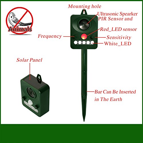 Outdoor Solar Powered Ultrasonic and Weatherproof Animal & Bird Repeller with PIR Sensor