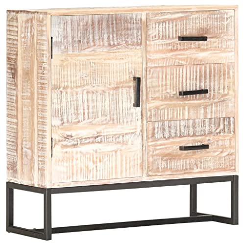 Ordellia Buffet blanc en bois d'acacia massif, 73 x 30 x 75 cm, avec 3 tiroirs et porte, idéal comme armoire de rangement pour salon, salle à manger, couloir