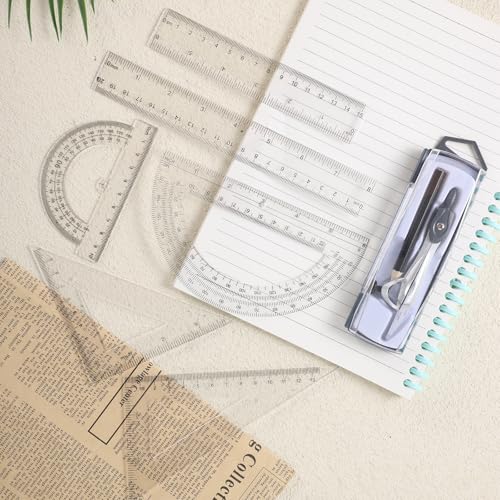Ocapind 1 Set Plastic Geometry Math Set, Measuring Tool Includes Clear Ruler 12 Inch 6 Inch 6 and 3.8 Inches Protractor 45/60 Degree Triangle Rulers Compass for Office Drawing Drafting Engineering - Image 4