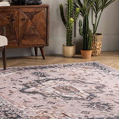 Nuloom Sasha Machine Washable Medallion Runner Rug, 2' 6" X 8', Pink #TOP1