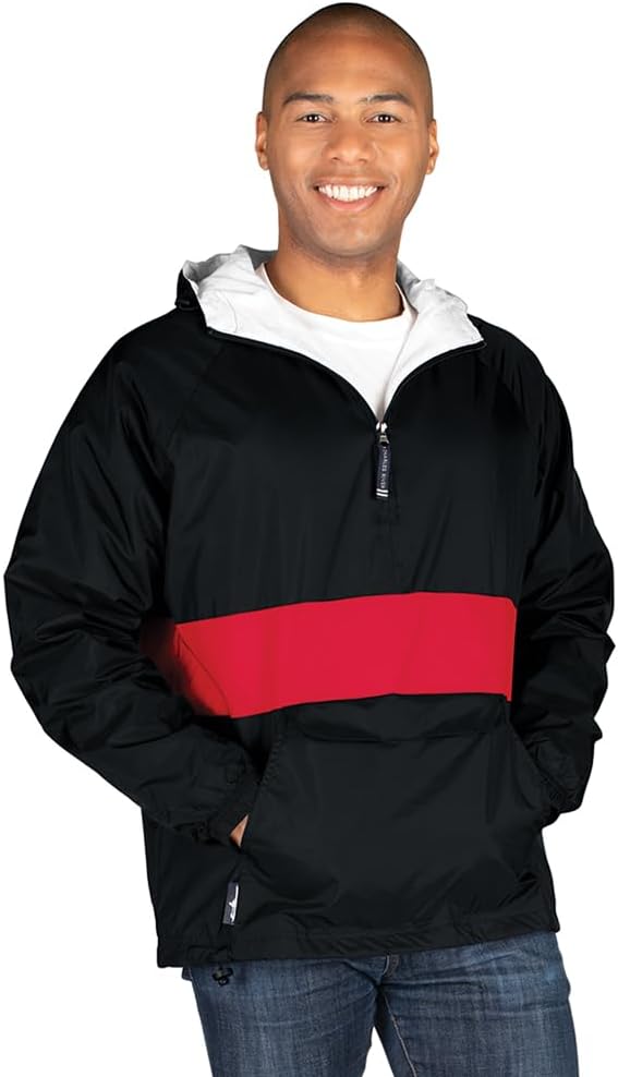 Unisex Classic Solid Pullover, Water-Resistant Windbreaker with Flannel Lining