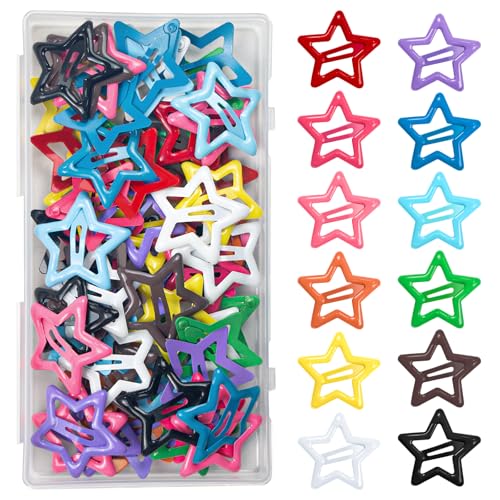 64 Pcs Cute Metal Star Snap Hair Clips for Women & Girls - Strong Hold Small Barrettes for Thin Fine & Short Hair(12 assorted colors)