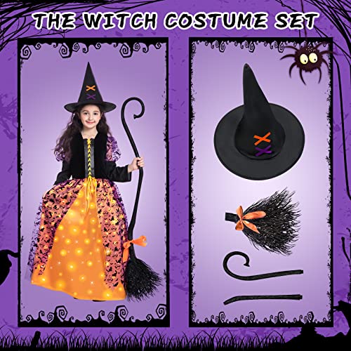 Witch Halloween Costume For Girls, Light Up Witch Dress Deluxe Outfit With Hat And Broom, Kids Twinkle Witch Costumes For Halloween Dress Up Party (Small) #TOP2