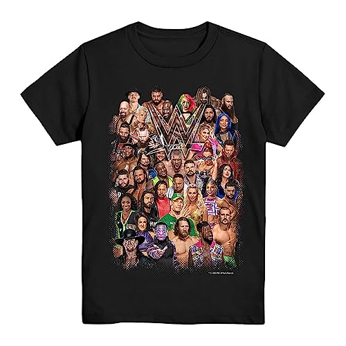 WWE Boys Superstars Group Shirt - John Cena, Daniel Bryan, Seth Rollins World Wrestling Champion Belt T-Shirt (Black Group, X-Small)
