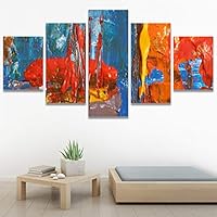 SIGNWIN 5 Panel Canvas Wall Art Modern Art Abstract Brushstroke Closeup Expressionism Expressive Modern Multicolor Oil Painting for Home Decorations Ready to Hang - 60