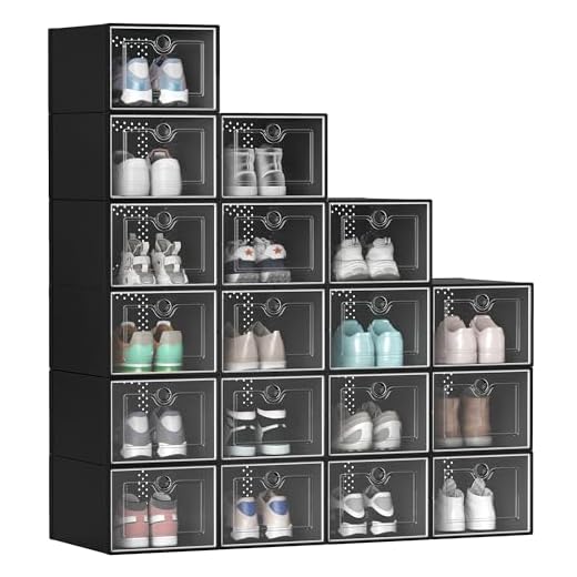 YITAHOME XL Stackable Storage Boxes, 18 PCS Organizers and Drawers for Shoes - Black (X-Large Size-Fits All Shoes)