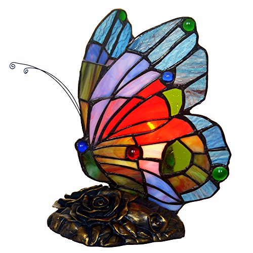 Get Discount 70% Price Bieye L10042 Butterfly Tiffany Style Stained Glass Accent Table Lamp Night Light for Bedside Bedroom Living Room (Multi-Colored E)