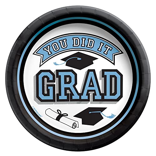 Amscan True To Your School Round Disposable Paper Plates in Powder Blue - 6.75