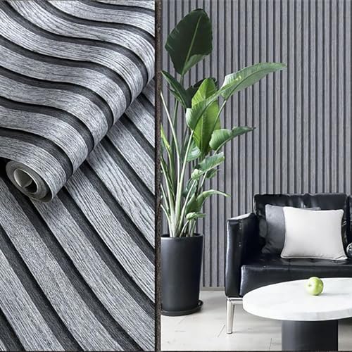 Swehooirt Wood Slat Wallpaper Dark Grey Modern Oak Grain Wallpaper Wooden Slats Wall Panel for Walls Wood Effect Stripe Wall Panelling Wallpapers for Bedroom Living Room Hallway