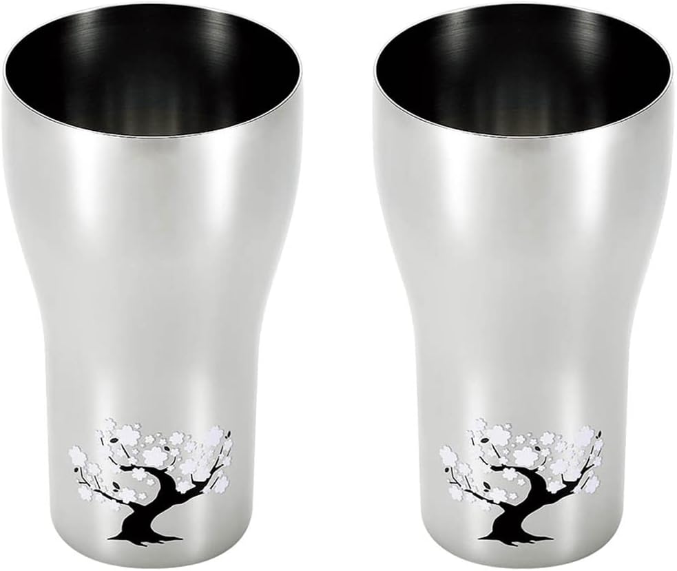 Yokoyama EJK-700 Tumbler, Made in Japan, 15.3 fl oz (440 ml), Temperature Sensitive Stainless Steel, Cherry Blossom, 2 Pieces, Tsubame Juri Techniques