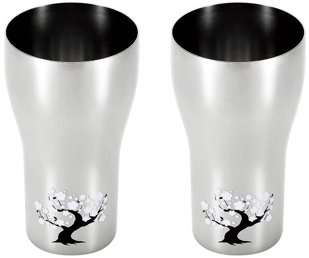 Yokoyama EJK-700 Tumbler, Made in Japan, 15.3 fl oz (440 ml), Temperature Sensitive Stainless Steel, Cherry Blossom, 2 Pieces, Tsubame Juri Techniques