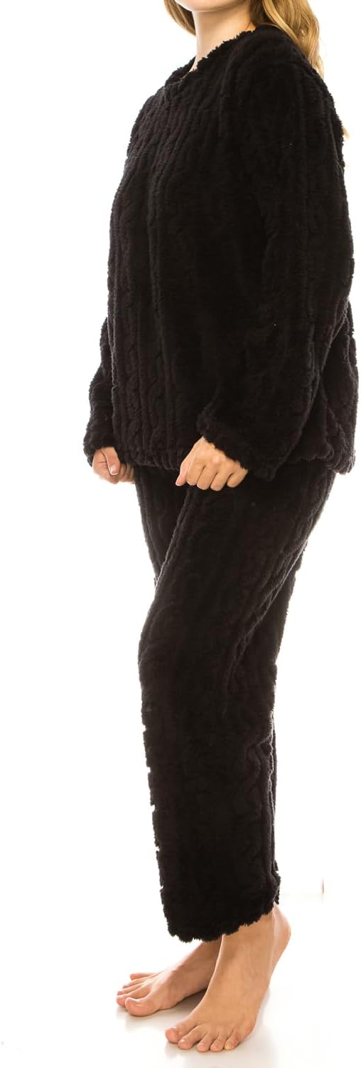 Womens Fleece Fluffy Comfortable Cozy Pajama Set Pullover Lounge Home Warm Wear for Winter - Image 3