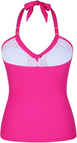 Miniatura 4 de Hilor Traje de baño tankini retro halter para mujer, parte superior de traje de baño con giro frontal, parte superior fruncida con control de abdomen