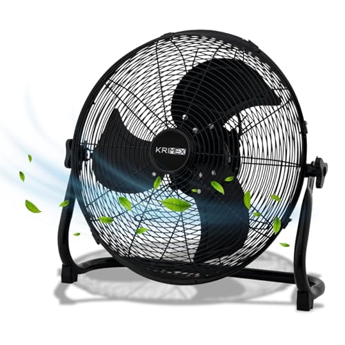 Krimex Ventilatore da Terra 100 Watt Inclinabile 3 Velocità da Pavimento in Metallo Alta Resistenza da Ufficio, Industriale, Casa (Nero)