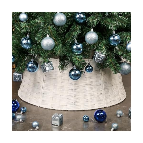 Blissun christmas tree collar plastic rattan xmas tree ring round farmhouse christmas tree collar christmas tree skirt for artificial christmas trees decoration white  urban country home decor